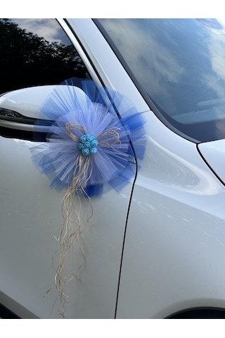 30 Adet Mavi Beyaz Kristal Tül Mavi Lateks Güllü Konvoy Süsü