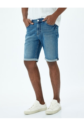 Koton Slim Fit Katlamalı Paça Kot Şort Koyu İndigo 5sam40013ıd İndigo