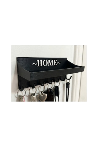 Home Yazılı Duvar Tipi Anahtarlık Ve Posta Kutusu Rafı7 Kancalı Dekoratif Anahtar Askısı 180x80x75mm Siyah