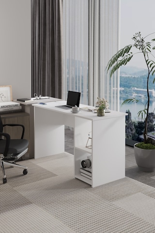 Lina Modern Çalışma Masası 120x60 Cm Raflı Bilgisayar Masası Ofis Ve Ev Çalışma Masası Beyaz