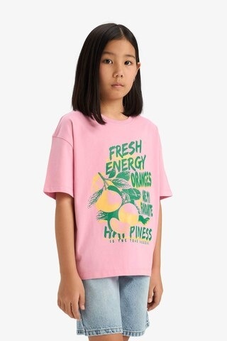 DeFacto Kız Çocuk Oversize Geniş Kalıp Bisiklet Yaka Baskılı Kısa Kollu Tişört E0386A825SMPN666 Pembe