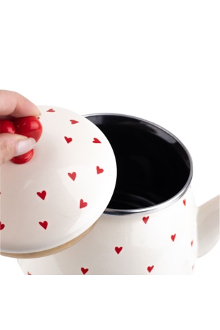 Cupid Emaye Çaydanlık Özel Zamak Tepeli, El Yakmayan Kulplu Krem