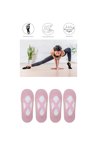 4 Adet Kadın Kaydırmaz Tabanlı Yoga Pilates Fitness Dans Ve Spor Çorabı Pembe