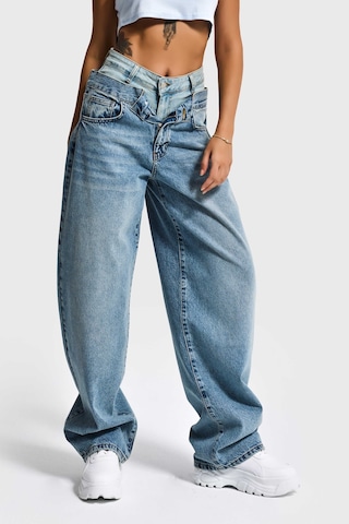 it's basic Kadın Kot Rengi 4s6-32 Barrel Fit Bol Kesim Çift Kemer Detaylı Tasarım Denim Jean Mavi