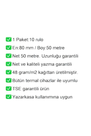 80x50 Metre Yazarkasa Ve Adisyon Rulosu 10'lu Paket / En:80 Mm Boy:50 Metre
