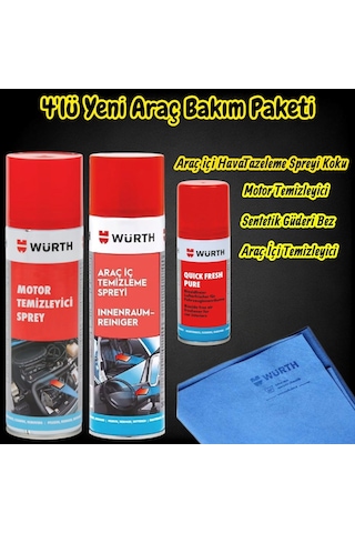 Würth Yeni Araç Motor Temizleme,araç İçi,quick Fresh,bez Bakım Paketi 4'lü
