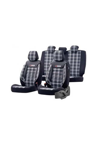 Gti Sports Design Oto Koltuk Kılıfı Ekstra Destekli Özel Jacquard Kumaş Tam Set - Beyaz-siyah Standart