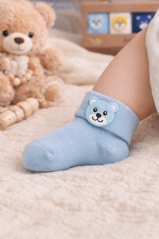 Akface 5 Çift Kutulu Ayıcık Aksesuarlı Erkek Bebek Çorabı 0-6 Ay Çok Renkli