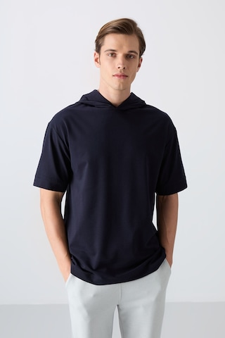 Tommy Life Lacivert Pamuklu Kalın Yumuşak Dokulu Oversize Fit Basic Erkek T-shirt - 88352 Lacivert