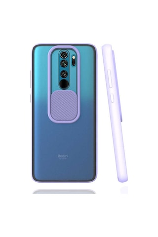 Noktaks - Xiaomi Uyumlu Xiaomi Redmi Note 8 Pro - Kılıf Slayt Sürgülü Arkası Buzlu Lensi Kapak - Lila