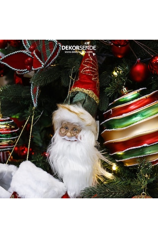 Yılbaşı Süsü İşlemeli Şapkalı Noel Baba Kafası Yeşil Kırmızı 45 Cm