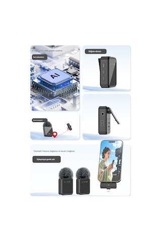 Kablosuz Tüylü Yaka Mikrofonu Apple iPhone Uyumlu  Type-c Pc Tablet Video Kayıt Vlog Lightning Usb-c Çıkış
