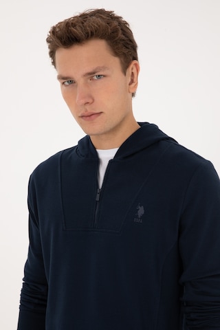 U.S. Polo Assn. Erkek Regular Fit Yarım Fermuarlı Kapüşonlu Lacivert Sweatshirt 50316391-VR033