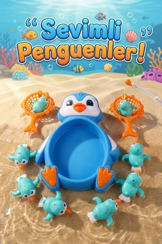 Sevimli Penguen Banyo Oyuncağı - Eğitici Oltalı Balık Tutma Ve Yakalama Seti