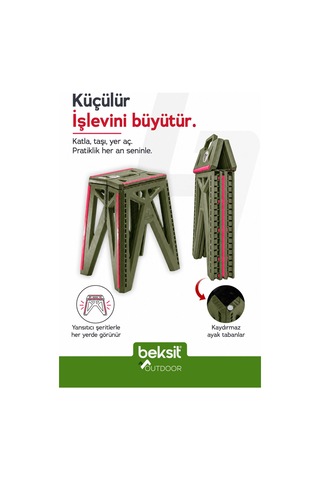 Beksit Outdoor Herkül L Katlanır Reflektörlü Tabure (Haki Yeşil)
