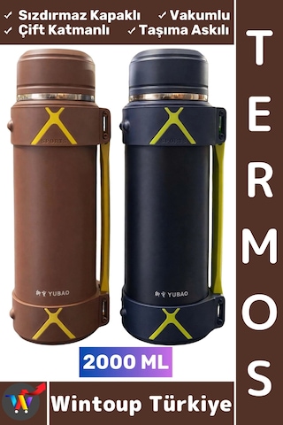 Termos Kamp Outdoor Piknik Sızdırmaz Kapaklı Çift Katmanlı Vakumlu Taşıma Askılı Mug Termos 2000 Ml Çok Renkli