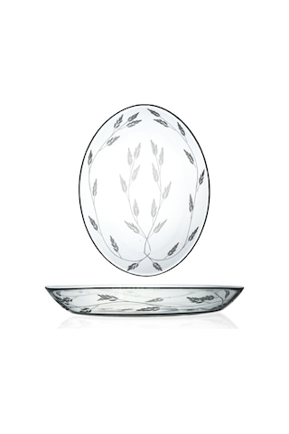 Decocia 2 Adet 25cm Oval Cam Salata Sunum Tabağı Sürgün Desenli