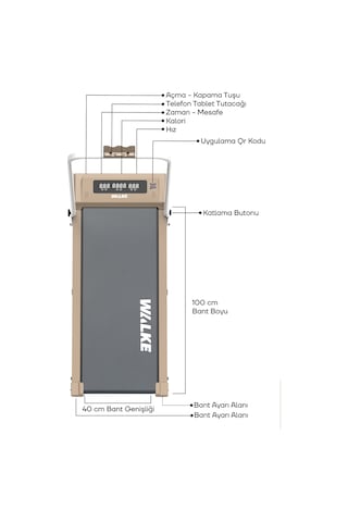 Walke W-fit Brown Bluetoothlu Uygulamalı Uzaktan Kumandalı Koşu Bandı Yürüyüş Bandı Kahverengi