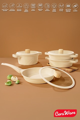 Ceraware Vetta 10 Parça Seramik Yapışmaz Tencere Tava Seti Bej