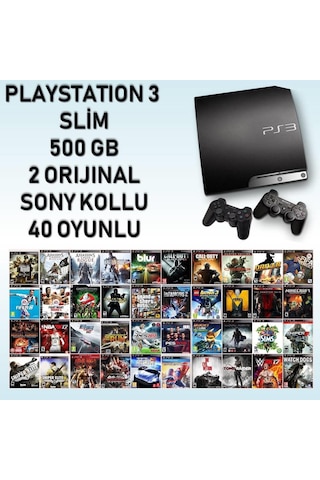 Sony Playstation 3 Slim 500 + 2 Kol + 40 Oyun