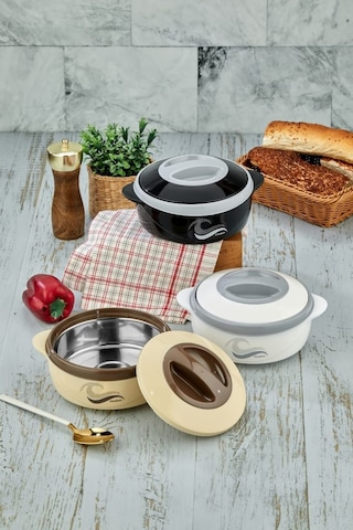 3149 Yemek Termosu - Sızdırmaz Kilitli Kapak Saklama Kabı Paslanmaz Çelik Sefertası 1000 Ml - Bej Bej