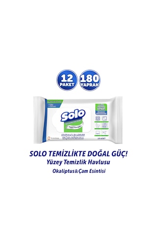 Solo Doğal Güç Okaliptus&çam Esintisi Seyahat Boy Yüzey Temizlik Havlusu 12'li 180 Yaprak Beyaz