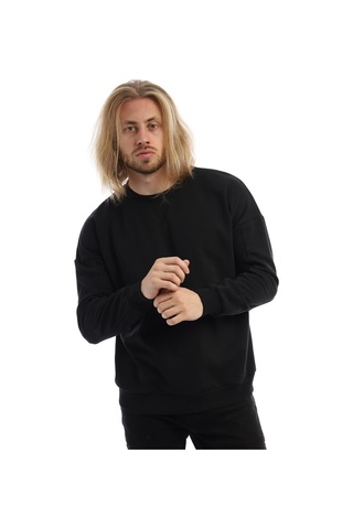 Polostate Erkek Bisiklet Yaka Karyoka Dikişli Sweatshirt Siyah