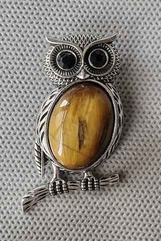 Baykuş Motifi Kaplangözü Broş Br10-7 Açık Kahverengi