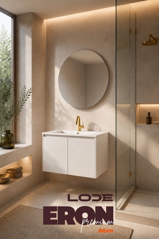 Premium Eron 80 Cm Banyo Dolabı Mat Beyaz Lake Blum Menteşe Cerastyle Ibiza Seramik Lavabo Ayna Dahil Lake Beyaz