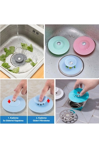 2 Kademeli Dokunmatik Lavabo Tıkacı Silikon Lavabo Gider Tıpası Çok Renkli
