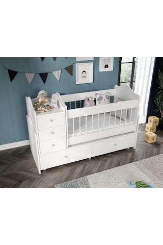 Angel Beşik Büyüyebilen Mavi Kulplu Komidinli