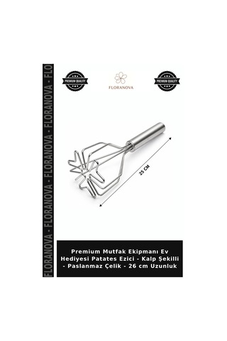 Premium Mutfak Ekipmanı Ev Hediyesi Patates Ezici - Kalp Şekilli - Paslanmaz Çelik - 26 Cm Uzunluk