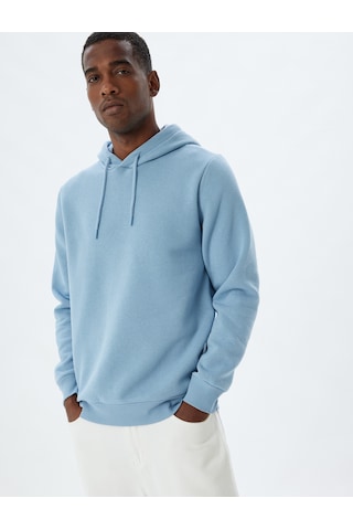 Koton Şardonlu Pamuklu Basic Kapşonlu Sweatshirt Mavi 5wam70001mk Mavi