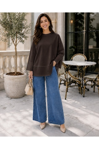 Unika Boutique Kadın Oversize Yırtmaçlı Uzun Kollu Salaş Bluz bordo