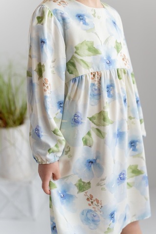 Zeyland Kız Çocuk Desenli Dokuma Elbise-Mavi