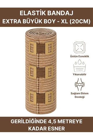 Elastik Bandaj 20cm, 4 Klipsli 4,5 Metreye Kadar Uzar, Spor Ve Günlük Kullanım