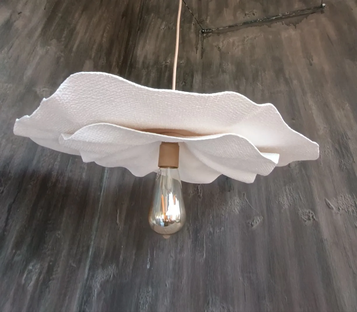 Kumaş Avize - Pirinç Aksesuarlı - El Yapımı Zara Home Tarzı Tasarım - Rustik Aydınlatma Beyaz
