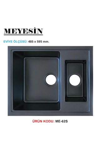 Meyesin ME-62S Granit 1.5 Göz Mutfak Evyesi Siyah 485 x 595 MM