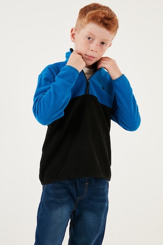 Lela Yumuşak Dokulu Yarım Fermuarlı Renk Bloklu Dik Yaka Unisex Çocuk Polar 5905004 Saks-Siyah