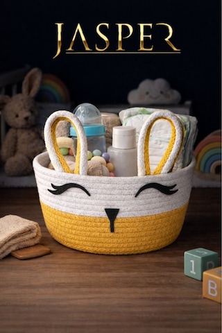 Jasper Bunnybox Jüt İp Sarı Sevimli Tavşan Düzenleyici Sepet Organizer Sarı