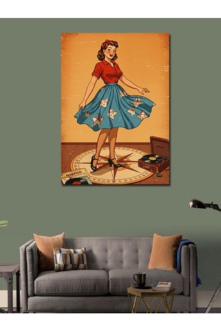 Kanvas Tablo Retro Kadın Çemberde 100cmx140cm