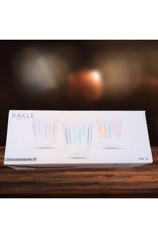 Rakle 3'lü Su Bardağı Seti Renkli Çizgi Desenli 280 Cc