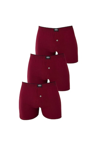 Astrid T Giyim Eşyası Üçlü Set Gündelik Giysi Erkek Bordo Düğmeli Boxer 3'lü Paket %100 Pamuklu Penye