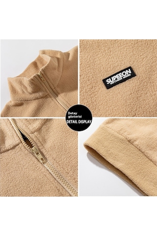 Polar Düz Renk Dik Yaka Bol Kesim Erkek Sweatshirt Haki