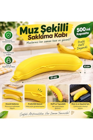 Muz Şekilli 500ml Saklama Kabı Beslenme Kabı Saklama Kutusu - 2 Adet Sarı
