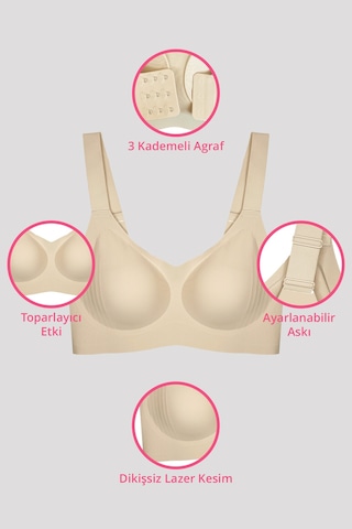Cottonhill Seamless Bra - Curve Lazer Kesim Dikişsiz Toparlayıcı Büyük Beden Kadın Sütyen 3'lü Paket-2 Çok Renkli