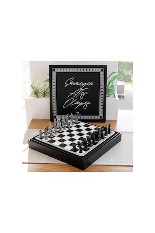 Sönmeyen Ateş Olimpos Paslanmaz Çelik Satranç Takımı Gri