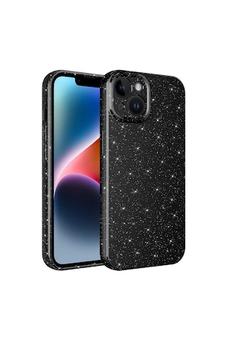 Apple Uyumlu iPhone 14 Kılıf Kamera Korumalı Simli Silikon Üstün Koruma Nourthkingdom Siyah