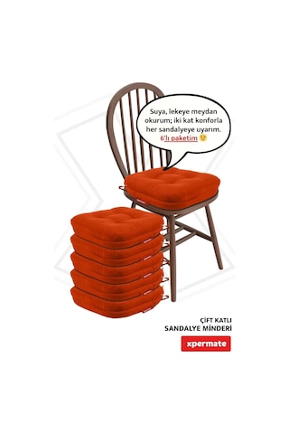 Sandalye Minderi 6'li Set 42x42x8 Cm Kalın Çift Kat Pofidik Minder Yıkanabilir Fermuarlı Su Ve Yağ İtici Kiremit Diğer
