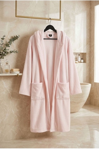 Rashell Welsoft Kapüşonlu Peluş Bornoz Pembe